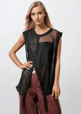 Asymmetrical Mesh Overlay Vest Vests Kate Hewko 