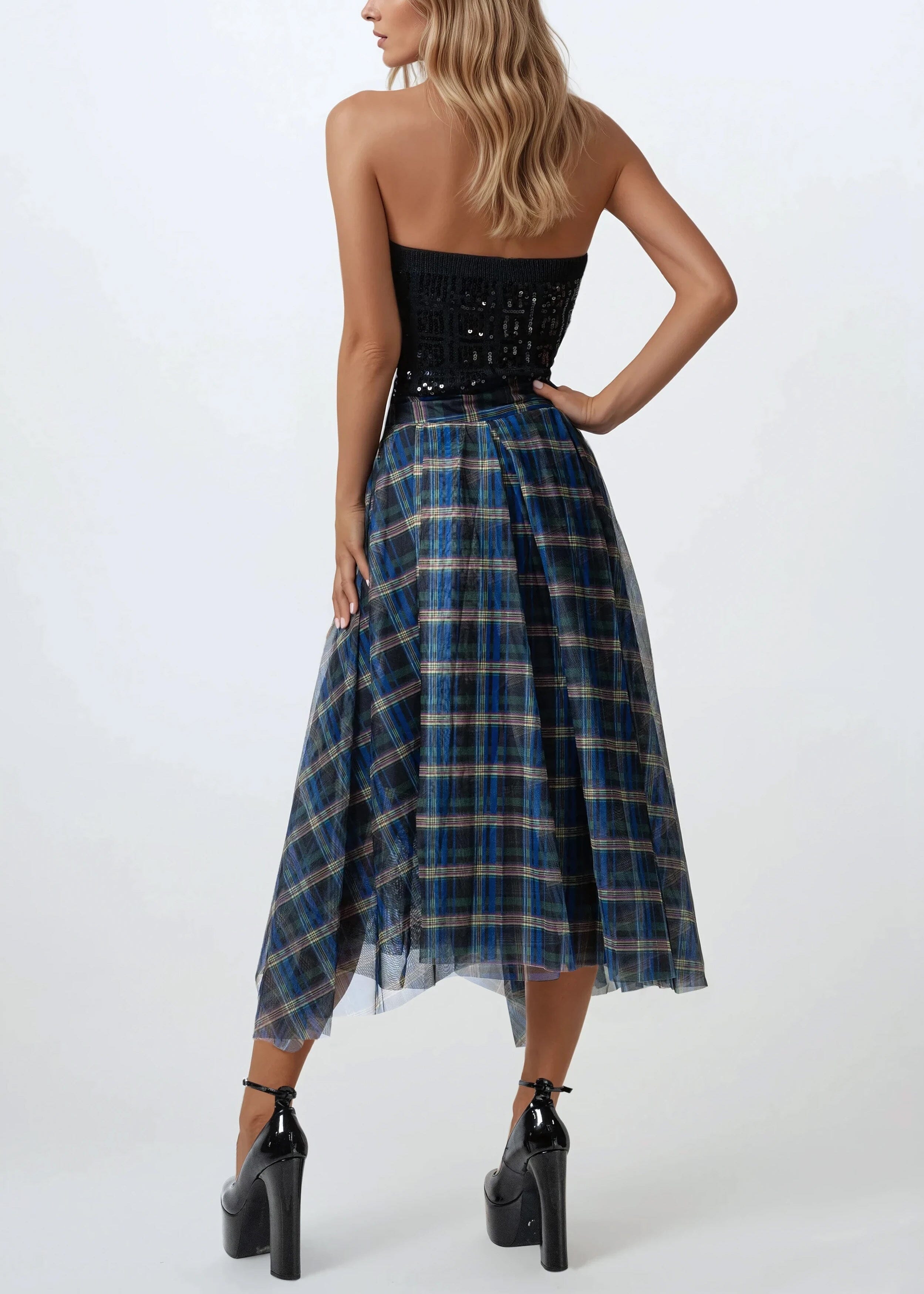 Asymmetrical Plaid Tulle Skirt - Kate Hewko Multicolor / L Asymmetrical Plaid Tulle Skirt - Kate Hewko Multicolor / L