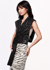 Asymmetrical Sequin Fringe Wrap Vest Vests Kate Hewko 