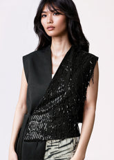 Asymmetrical Sequin Fringe Wrap Vest Vests Kate Hewko 