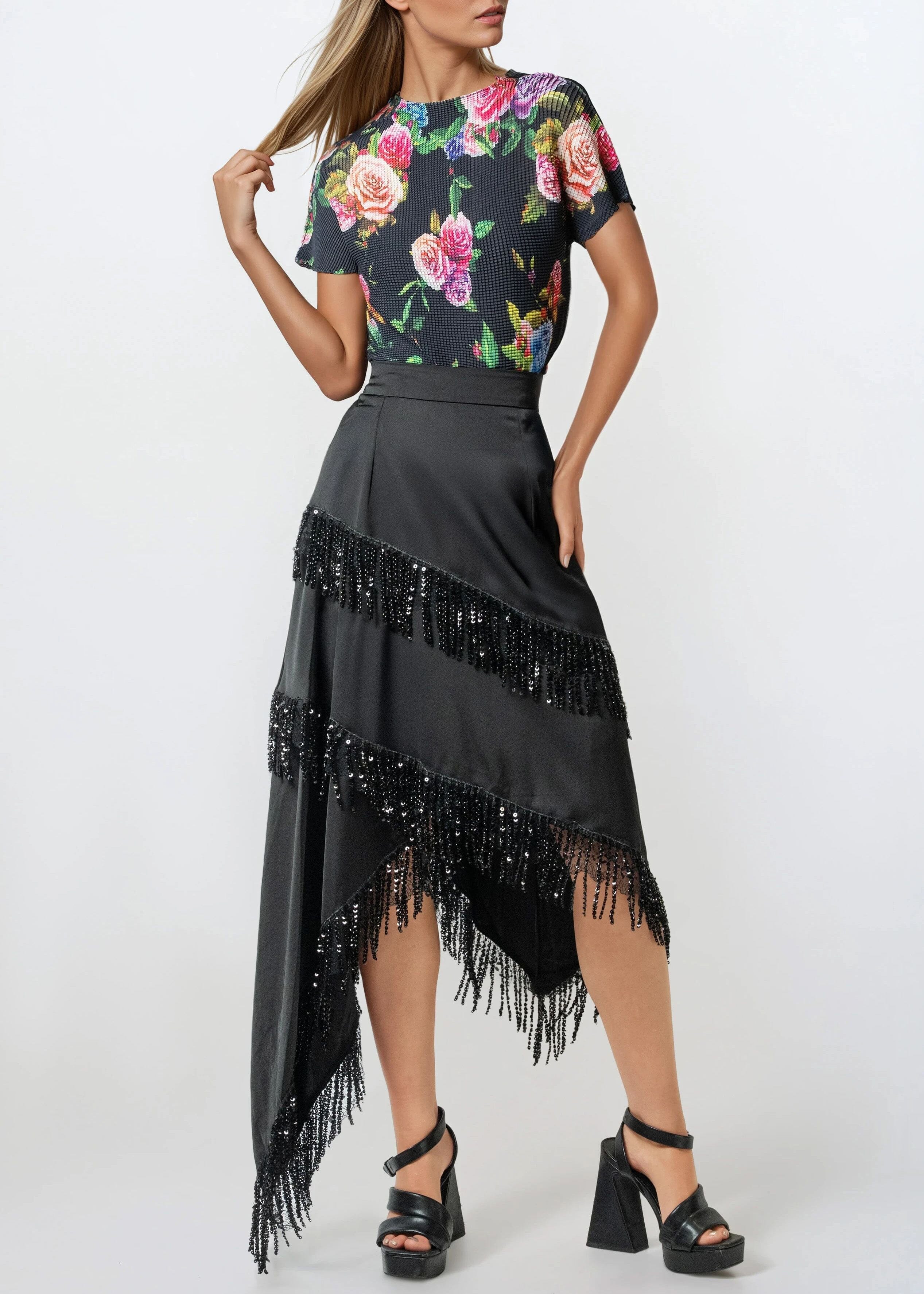 Asymmetrical Sequin Tassel Skirt - Kate Hewko Asymmetrical Sequin Tassel Skirt - Kate Hewko