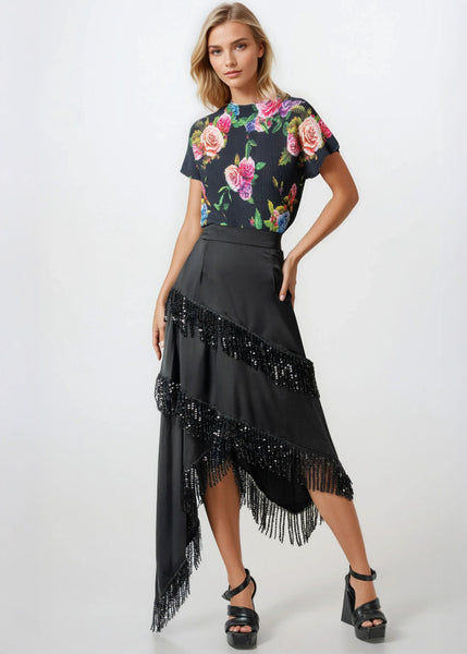 Asymmetrical Sequin Tassel Skirt