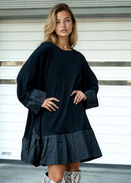 Babydoll Hem Long Sleeve Dress - Kate Hewko Black / One Size Babydoll Hem Long Sleeve Dress - Kate Hewko Black / One Size