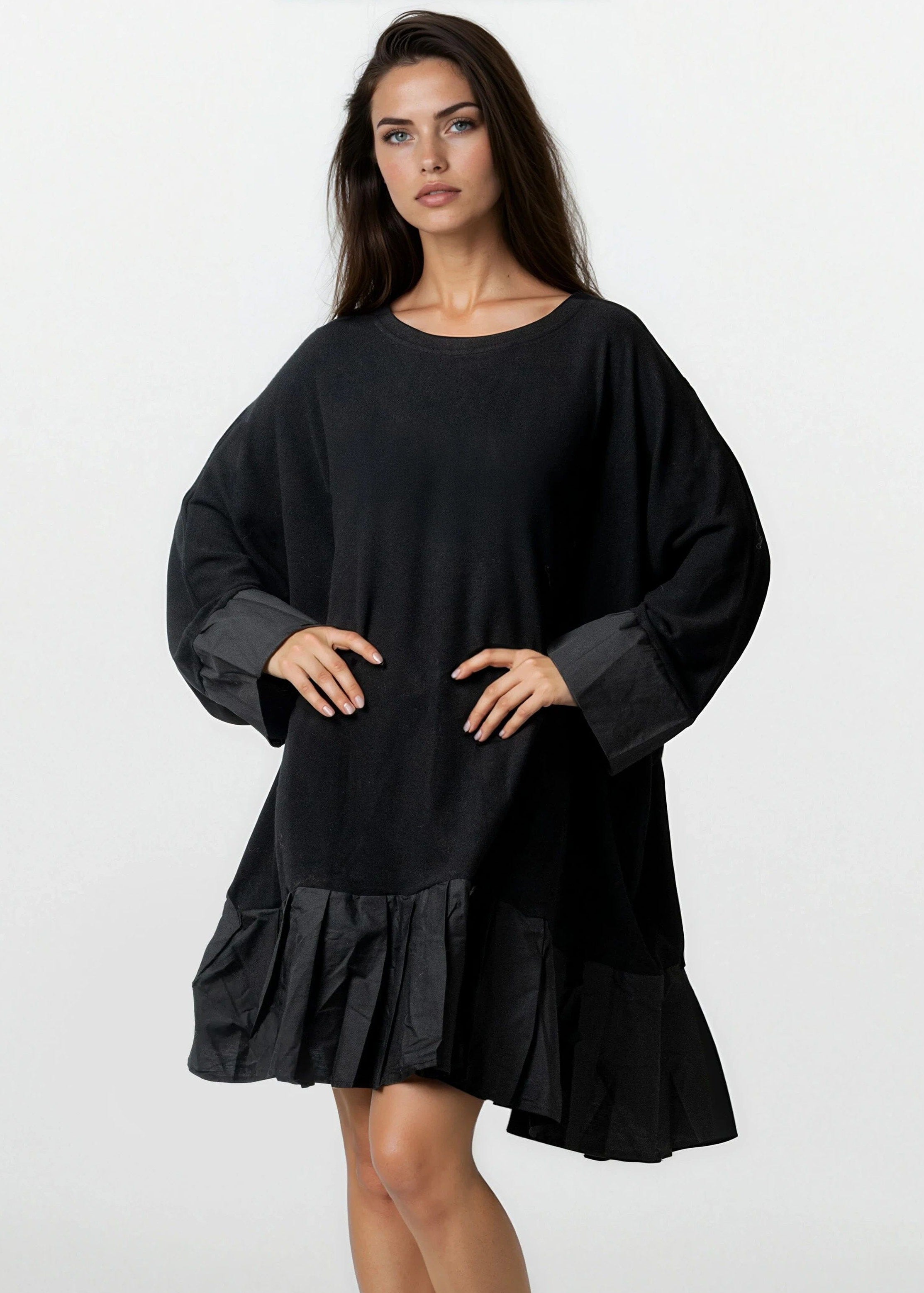 Babydoll Hem Long Sleeve Dress - Kate Hewko Black / One Size Babydoll Hem Long Sleeve Dress - Kate Hewko Black / One Size