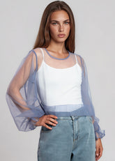 Balloon Sleeve Sheer Tulle Blouse Long Sleeve Tees Kate Hewko 