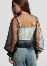 Balloon Sleeve Sheer Tulle Blouse Long Sleeve Tees Kate Hewko 