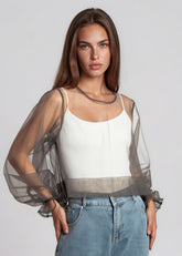 Balloon Sleeve Sheer Tulle Blouse Long Sleeve Tees Kate Hewko 