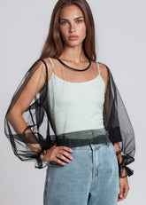 Balloon Sleeve Sheer Tulle Blouse Long Sleeve Tees Kate Hewko Black One size 