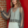 Balloon Sleeve Sheer Tulle Blouse Long Sleeve Tees Kate Hewko Champagne One size 
