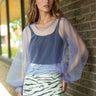 Balloon Sleeve Sheer Tulle Blouse Long Sleeve Tees Kate Hewko Purple One size 