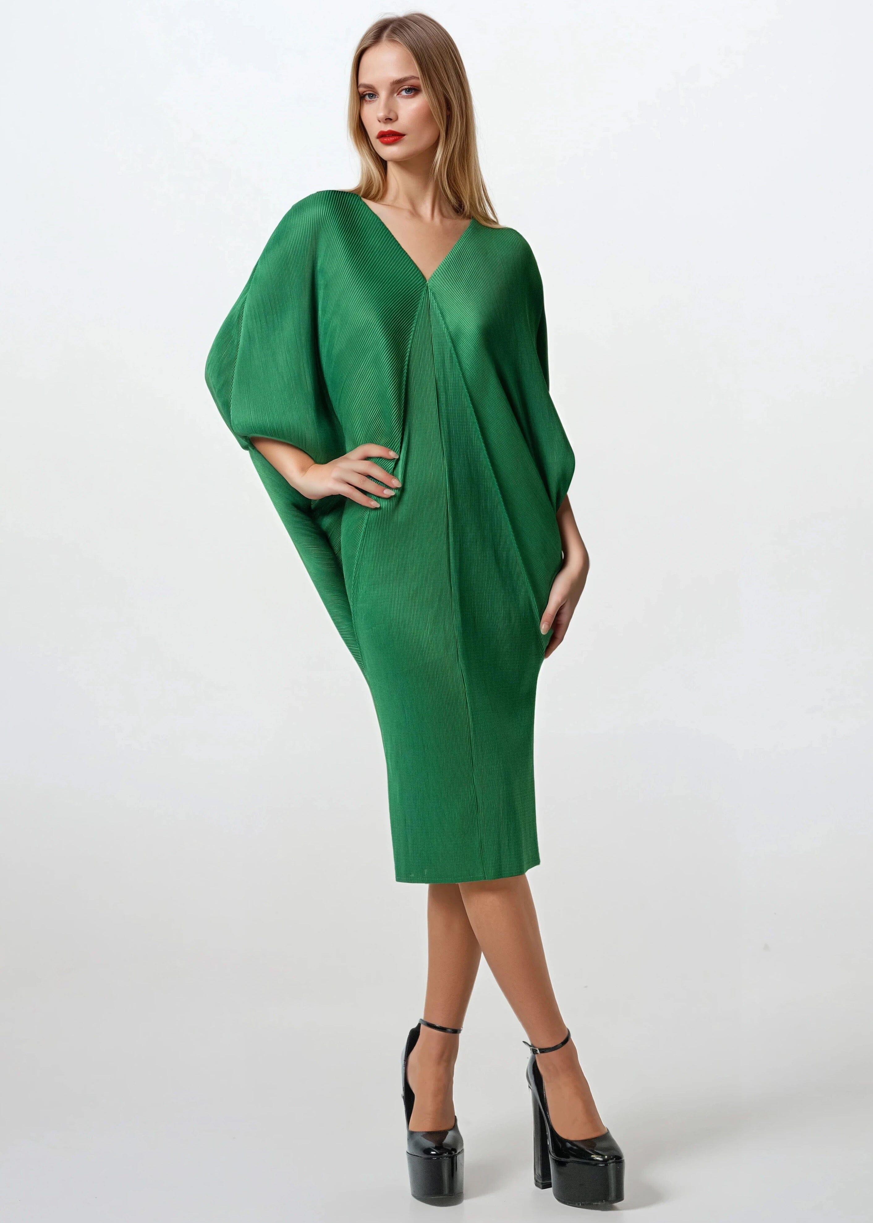 Batwing Sleeve Glam Dress - Kate Hewko Green / One size Batwing Sleeve Glam Dress - Kate Hewko Green / One size