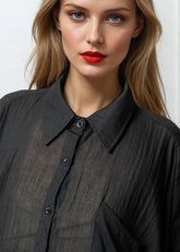 Batwing Sleeve Linen Button Up Blouses Kate Hewko 