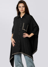 Batwing Studded Short Sleeve Top Blouses Kate Hewko 