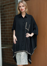 Batwing Studded Short Sleeve Top Blouses Kate Hewko 