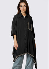 Batwing Studded Short Sleeve Top Blouses Kate Hewko 