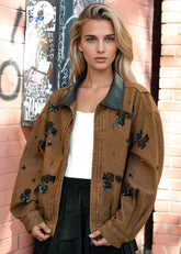 Beaded Floral Denim Barn Jacket Outerwear Kate Hewko 
