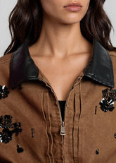 Beaded Floral Denim Barn Jacket Outerwear Kate Hewko 