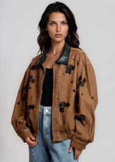 Beaded Floral Denim Barn Jacket Outerwear Kate Hewko 