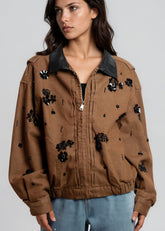 Beaded Floral Denim Barn Jacket Outerwear Kate Hewko 
