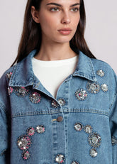 Beaded Flower Denim Jacket Outerwear Kate Hewko 