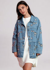 Beaded Flower Denim Jacket Outerwear Kate Hewko 