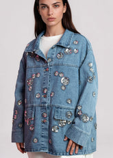 Beaded Flower Denim Jacket Outerwear Kate Hewko 