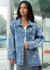 Beaded Flower Denim Jacket Outerwear Kate Hewko 