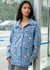 Beaded Flower Denim Jacket Outerwear Kate Hewko 