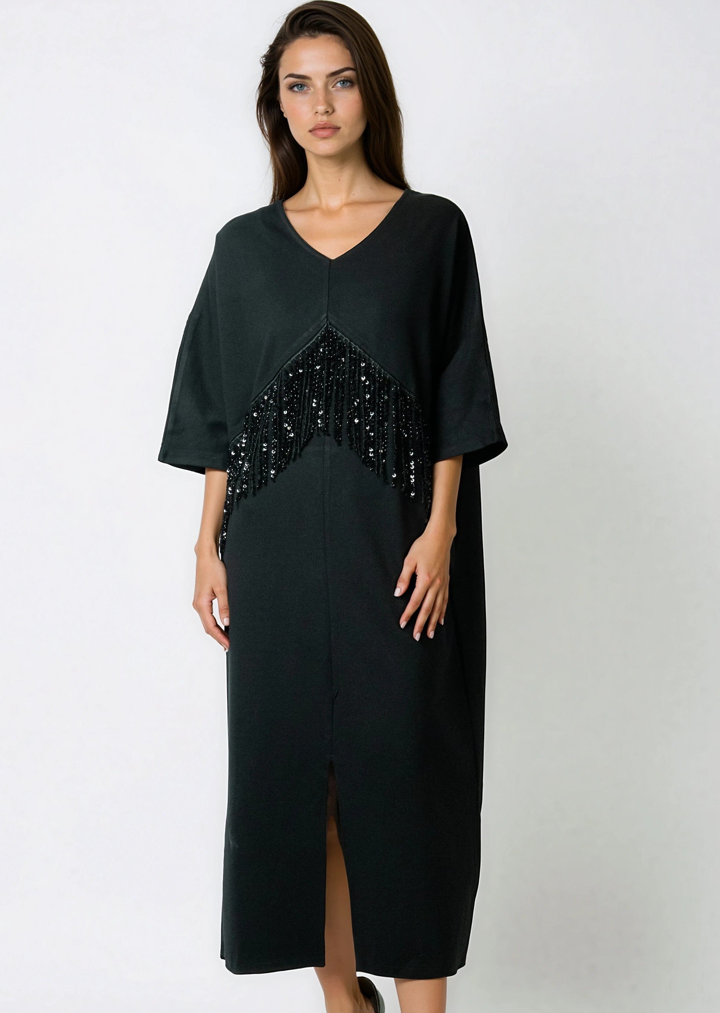 Beaded Sequin Fringe Midi Dress Beaded Sequin Fringe Midi Dress