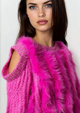 Bedazzled Cold Shoulder Faux Fur Sweater Sweaters Kate Hewko 