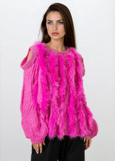 Bedazzled Cold Shoulder Faux Fur Sweater Sweaters Kate Hewko 