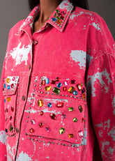 Bedazzled Tie Dye Denim Jacket Outerwear Kate Hewko 