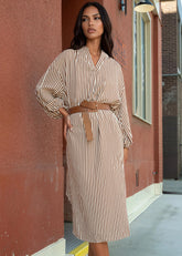 Belted Balloon Sleeve Shirt Dress Dresses Kate Hewko Brown S 