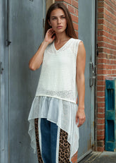 Belted Crochet Knit Sleeveless Tunic Tank Tops Kate Hewko 