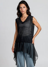 Belted Crochet Knit Sleeveless Tunic Tank Tops Kate Hewko 