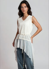 Belted Crochet Knit Sleeveless Tunic Tank Tops Kate Hewko 