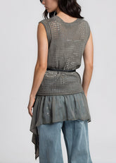 Belted Crochet Knit Sleeveless Tunic Tank Tops Kate Hewko 