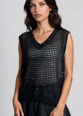 Belted Crochet Knit Sleeveless Tunic Tank Tops Kate Hewko 