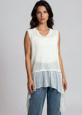 Belted Crochet Knit Sleeveless Tunic Tank Tops Kate Hewko 
