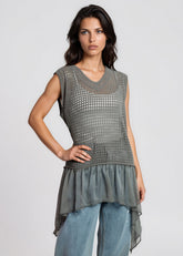 Belted Crochet Knit Sleeveless Tunic Tank Tops Kate Hewko 