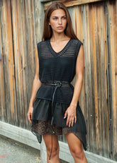 Belted Crochet Knit Sleeveless Tunic Tank Tops Kate Hewko 