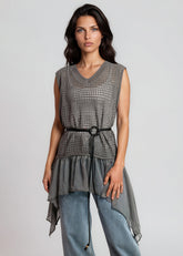 Belted Crochet Knit Sleeveless Tunic Tank Tops Kate Hewko 