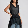 Belted Crochet Knit Sleeveless Tunic Tank Tops Kate Hewko Black One size 