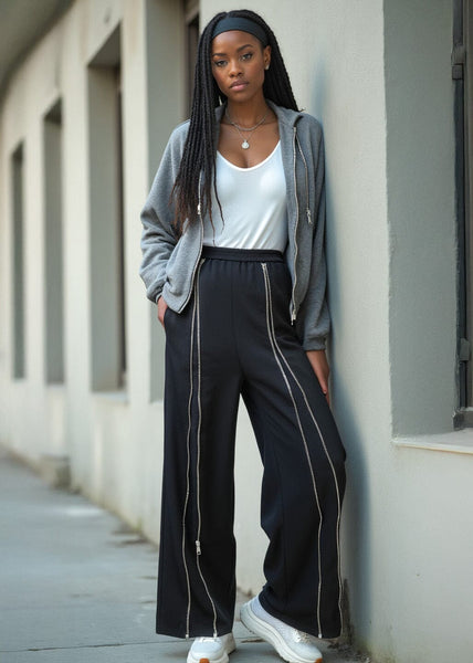 Black Front Zip Trouser - Kate Hewko