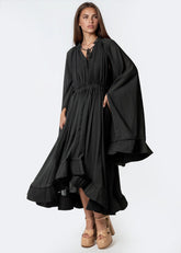 Boho Tie Neck Ruffle Midi Dress Dresses Kate Hewko 