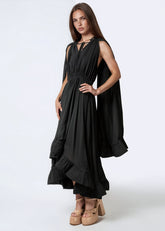 Boho Tie Neck Ruffle Midi Dress Dresses Kate Hewko 