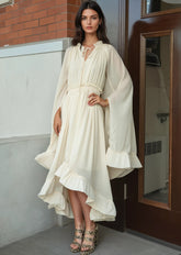 Boho Tie Neck Ruffle Midi Dress Dresses Kate Hewko 