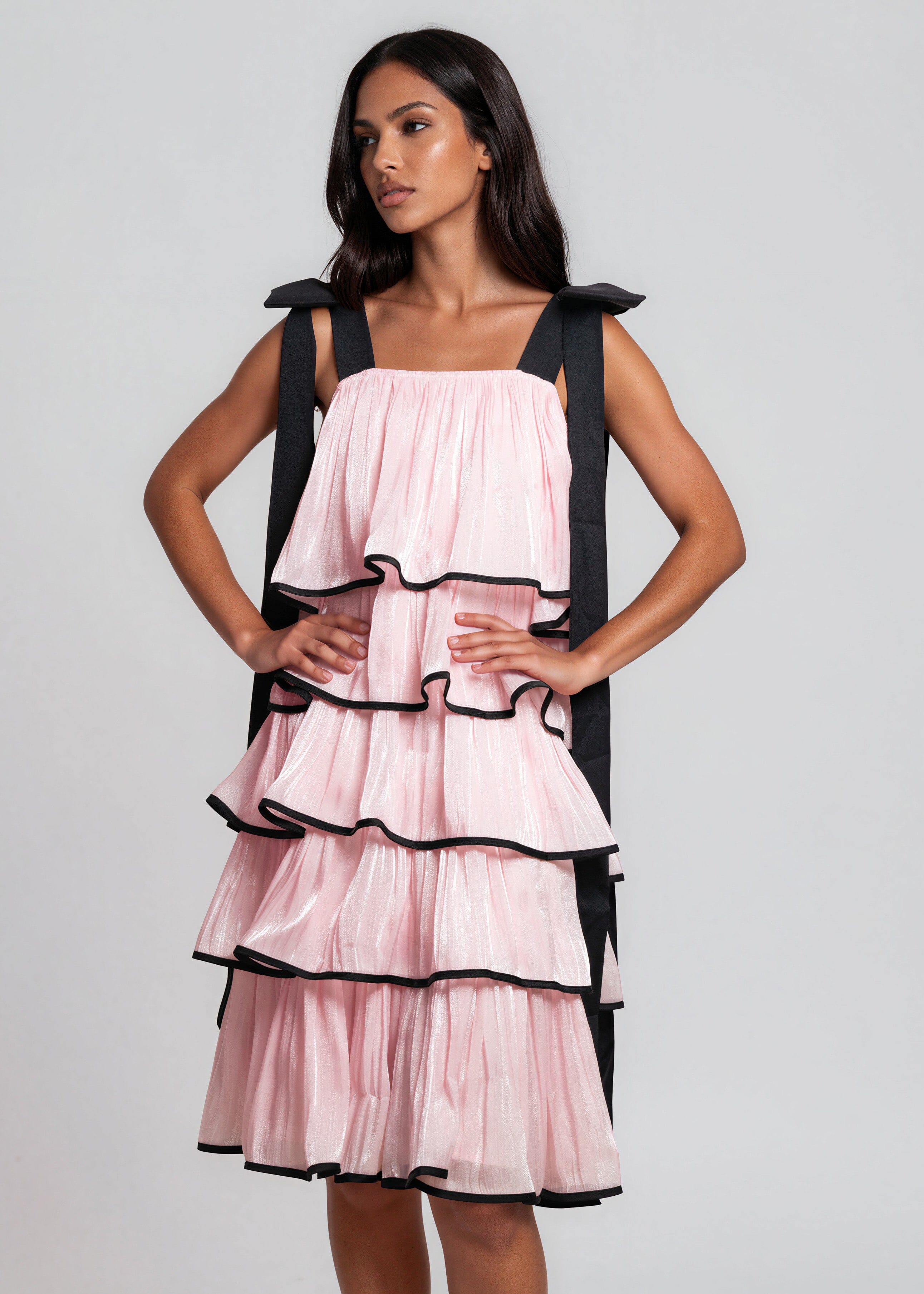 Bow Strap Tiered Ruffle Dress