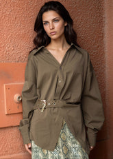 Buckle Wrap Button Up Shirt Blouses Kate Hewko 