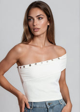 Buttoned One Shoulder Tank Top Tank Tops Kate Hewko 